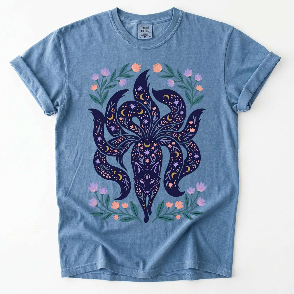 Celestial Nine Tailed Kitsune Fox Vintage Washed T-Shirt