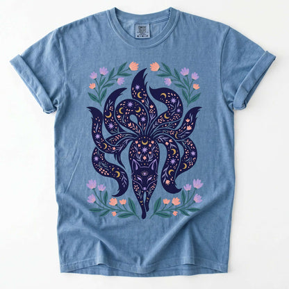 Celestial Nine Tailed Kitsune Fox Vintage Washed T-Shirt