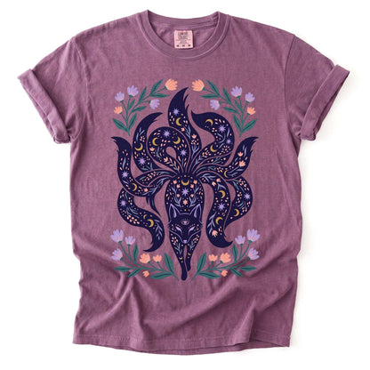 Celestial Nine Tailed Kitsune Fox Vintage Washed T-Shirt