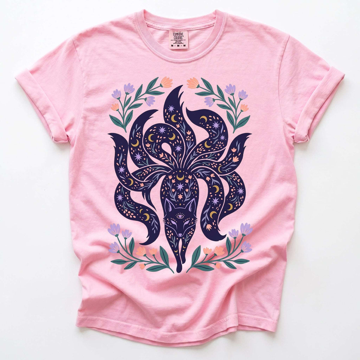 Celestial Nine Tailed Kitsune Fox Vintage Washed T-Shirt