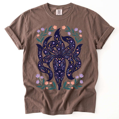 Celestial Nine Tailed Kitsune Fox Vintage Washed T-Shirt