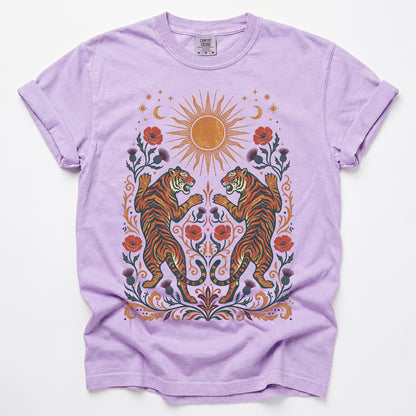 Celestial Sun & Poppy Tigers Vintage Washed T-Shirt