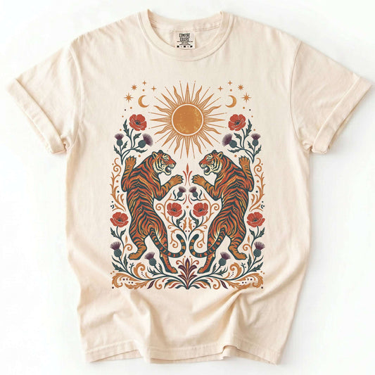 Celestial Sun & Poppy Tigers Vintage Washed T-Shirt