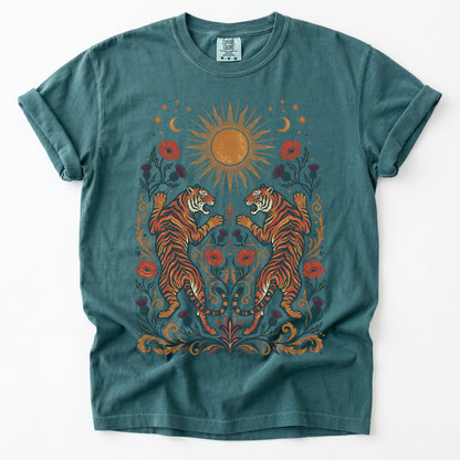 Celestial Sun & Poppy Tigers Vintage Washed T-Shirt