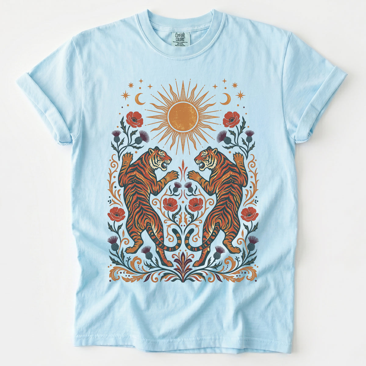 Celestial Sun & Poppy Tigers Vintage Washed T-Shirt