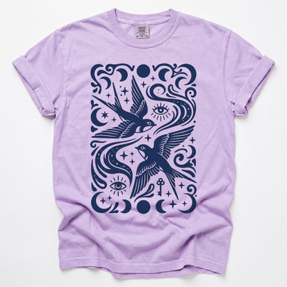 Celestial Swallows Vintage Washed T-Shirt