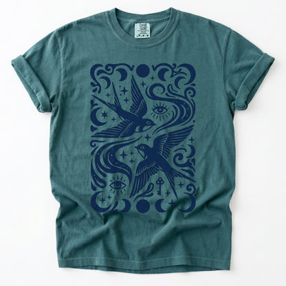 Celestial Swallows Vintage Washed T-Shirt
