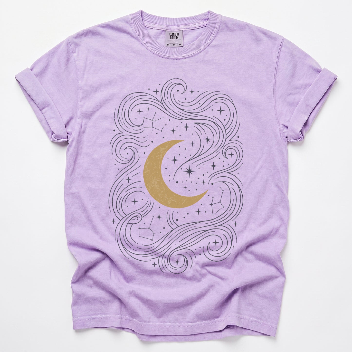 Golden Moon & Cosmic Waves Vintage Washed T-Shirt