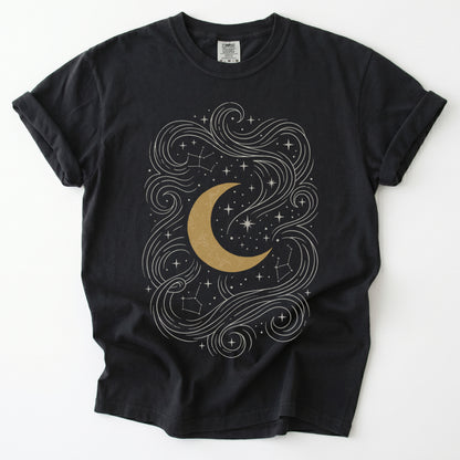 Golden Moon & Cosmic Waves Vintage Washed T-Shirt