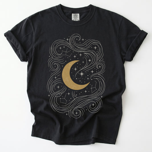 Golden Moon & Cosmic Waves Vintage Washed T-Shirt