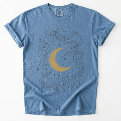 Golden Moon & Cosmic Waves Vintage Washed T-Shirt