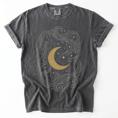 Golden Moon & Cosmic Waves Vintage Washed T-Shirt