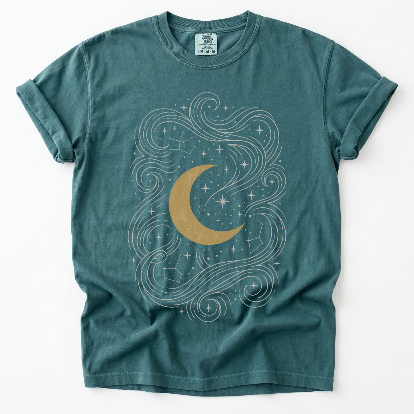 Golden Moon & Cosmic Waves Vintage Washed T-Shirt