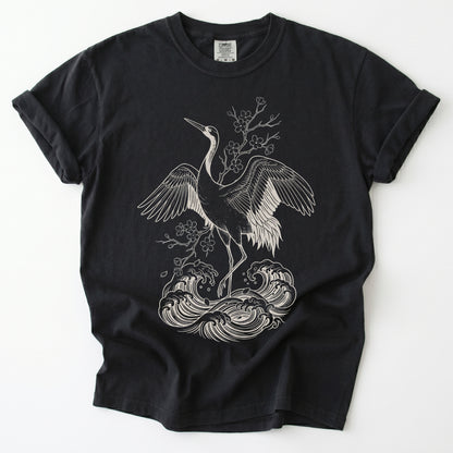 Crane & Cherry Blossom Vintage Washed T-Shirt