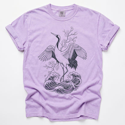 Crane & Cherry Blossom Vintage Washed T-Shirt