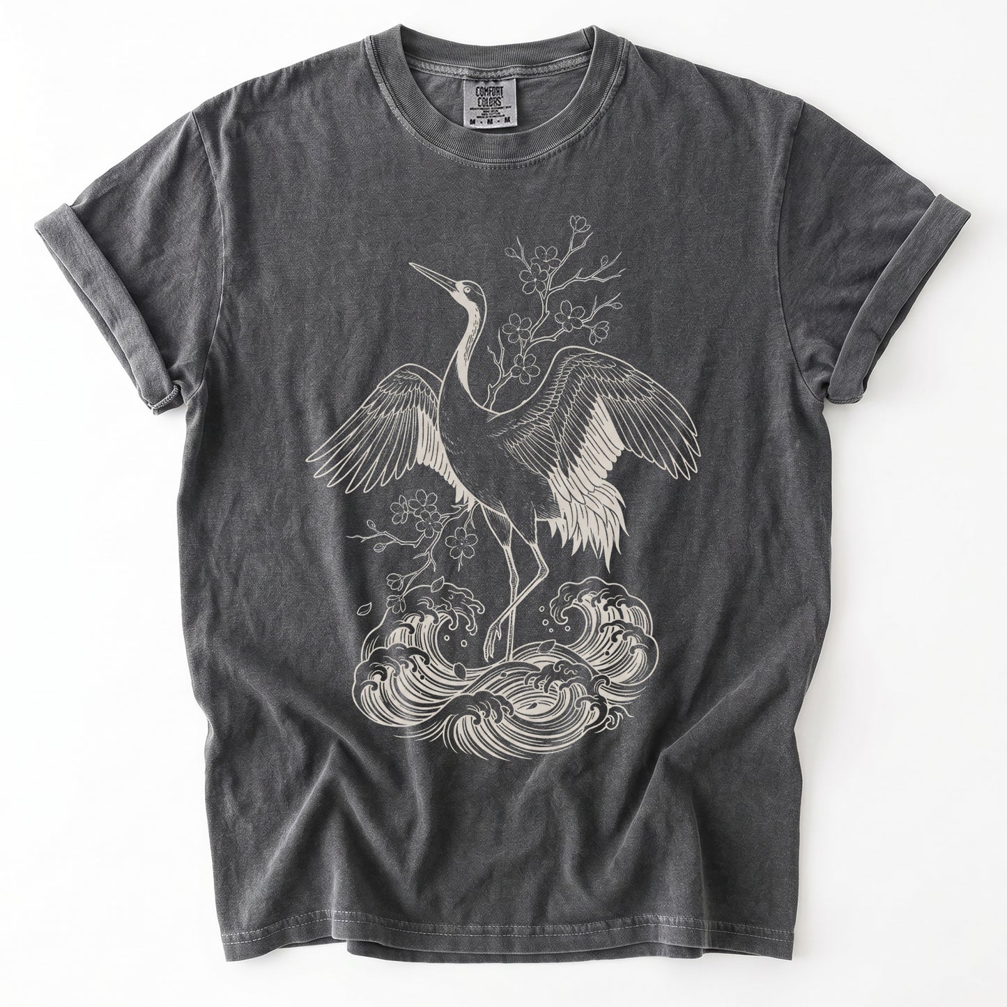 Crane & Cherry Blossom Vintage Washed T-Shirt