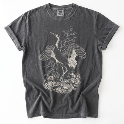 Crane & Cherry Blossom Vintage Washed T-Shirt
