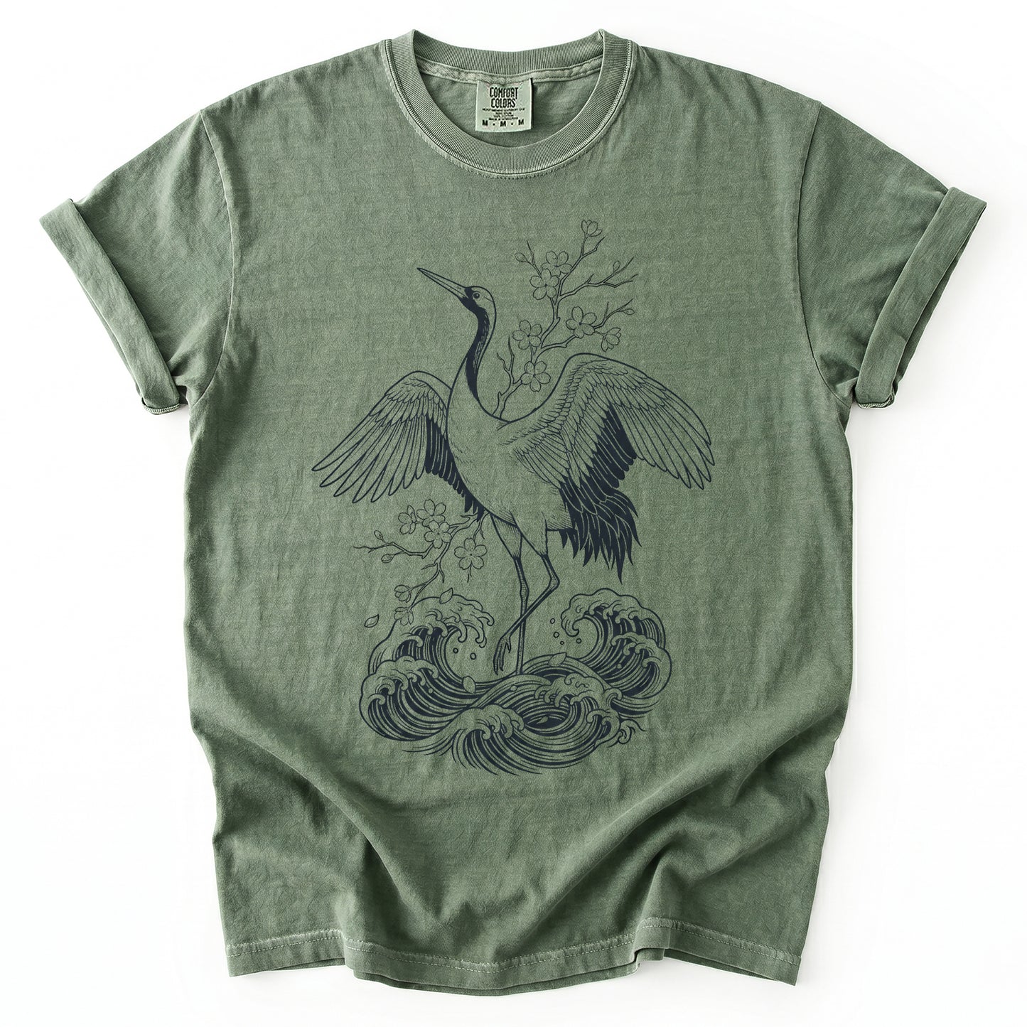 Crane & Cherry Blossom Vintage Washed T-Shirt