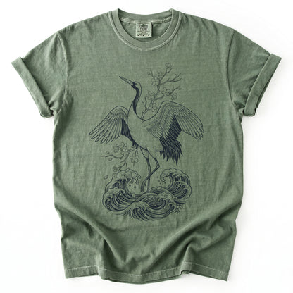 Crane & Cherry Blossom Vintage Washed T-Shirt