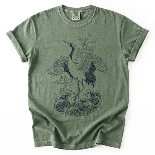Crane & Cherry Blossom Vintage Washed T-Shirt