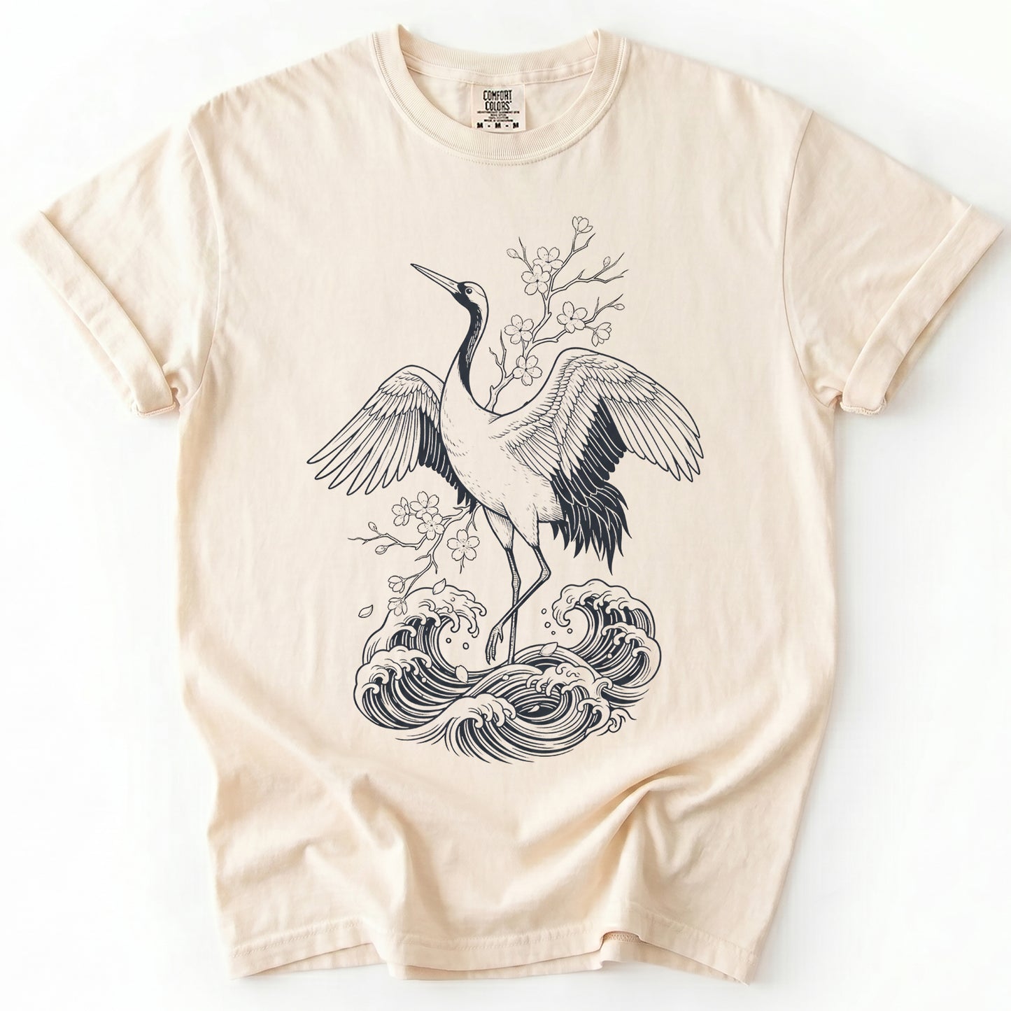 Crane & Cherry Blossom Vintage Washed T-Shirt
