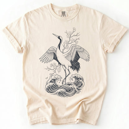 Crane & Cherry Blossom Vintage Washed T-Shirt