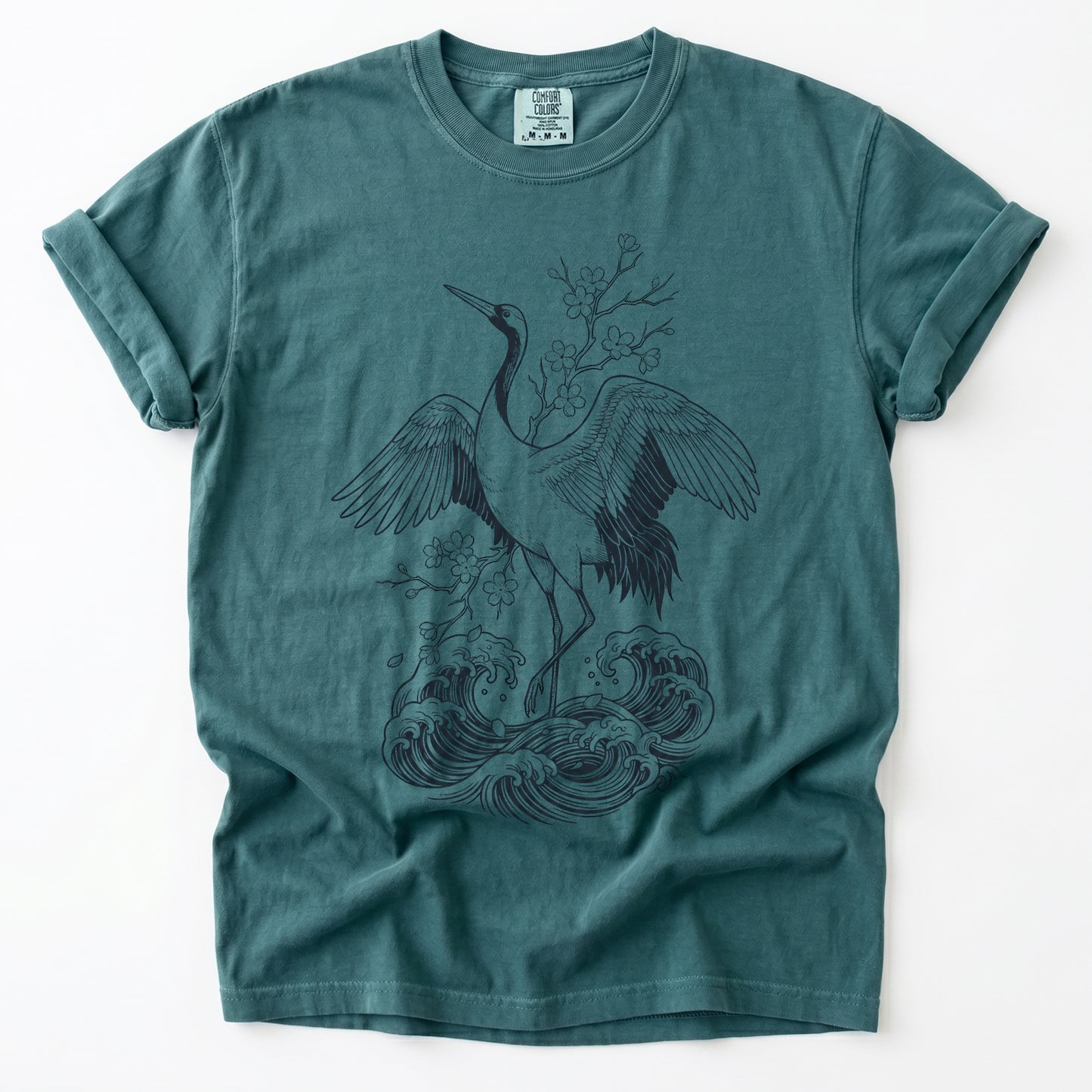 Crane & Cherry Blossom Vintage Washed T-Shirt