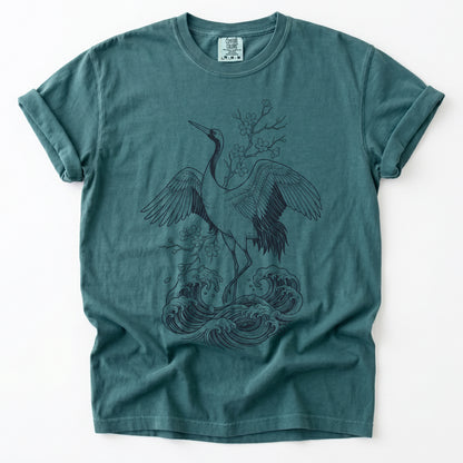 Crane & Cherry Blossom Vintage Washed T-Shirt