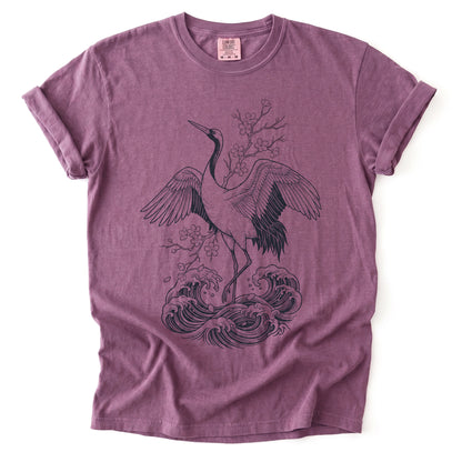 Crane & Cherry Blossom Vintage Washed T-Shirt