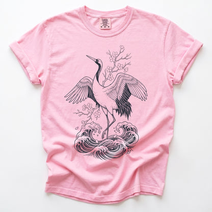 Crane & Cherry Blossom Vintage Washed T-Shirt