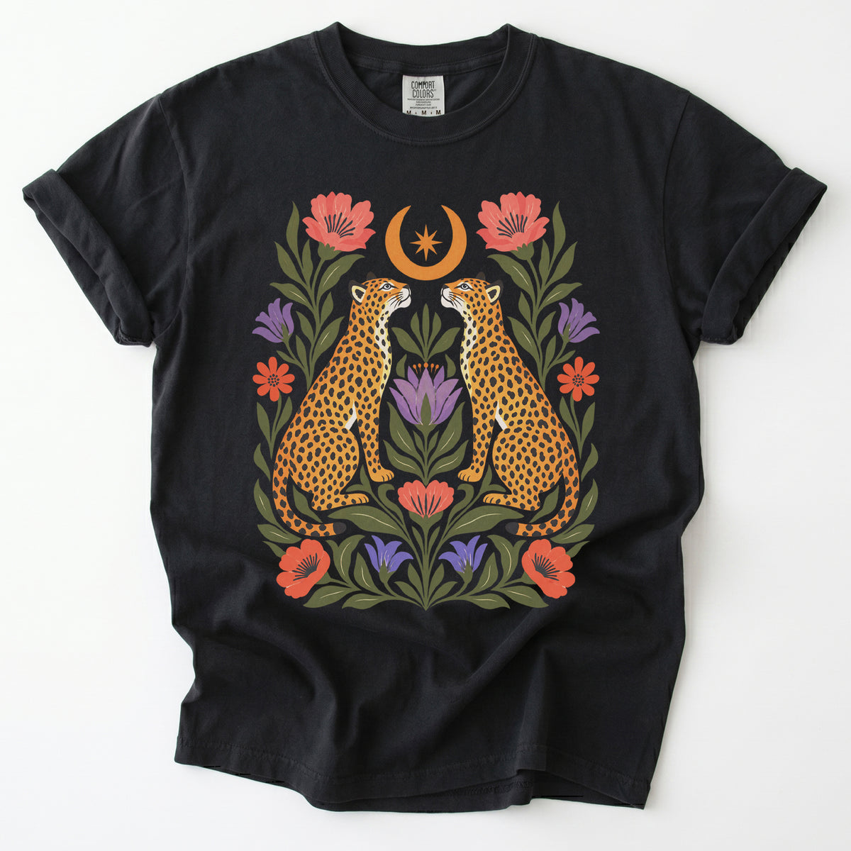 Crescent Moon Folk Cheetahs Vintage Washed T-Shirt