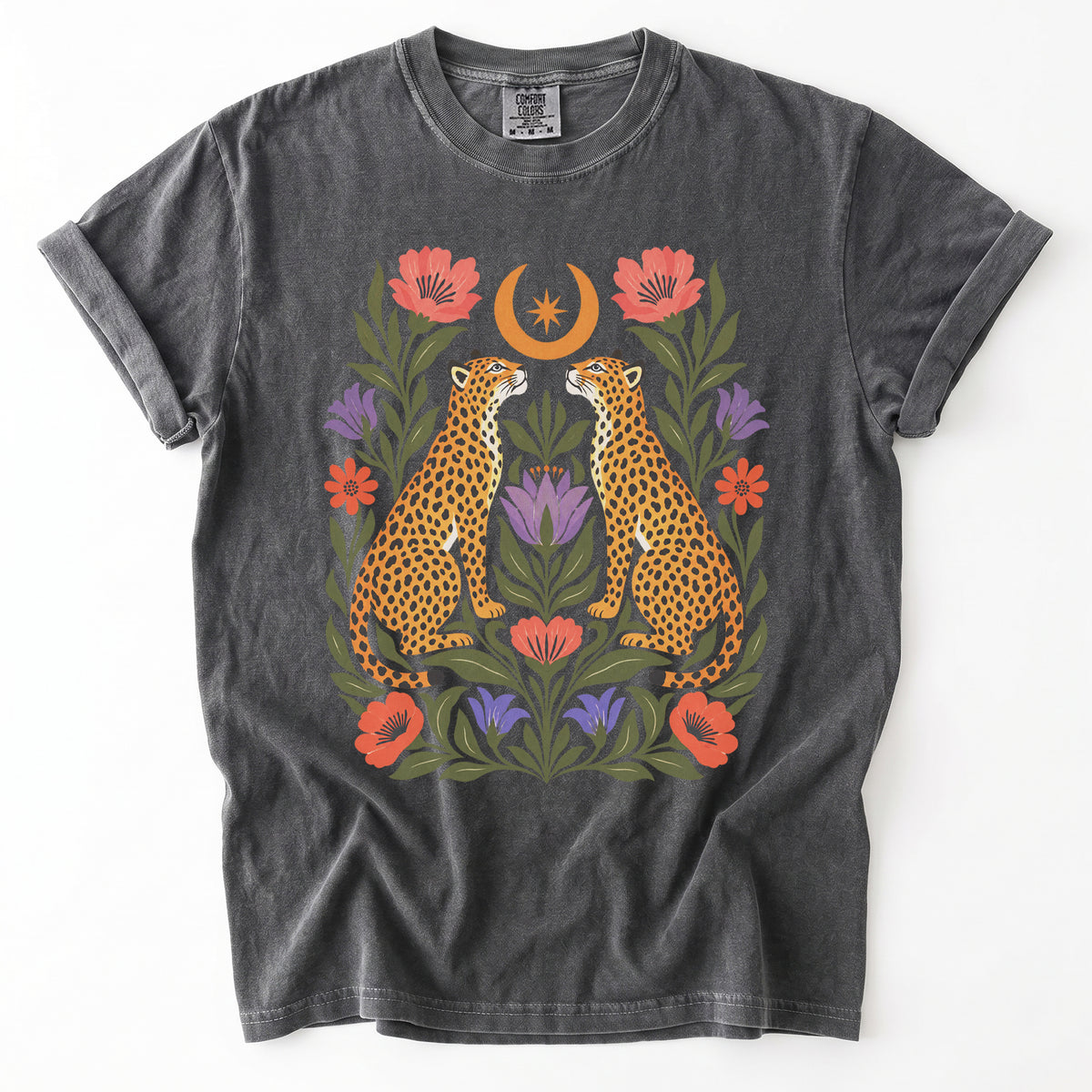 Crescent Moon Folk Cheetahs Vintage Washed T-Shirt