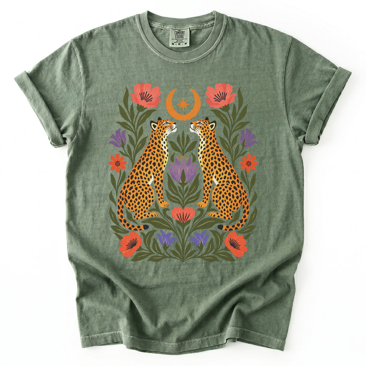 Crescent Moon Folk Cheetahs Vintage Washed T-Shirt
