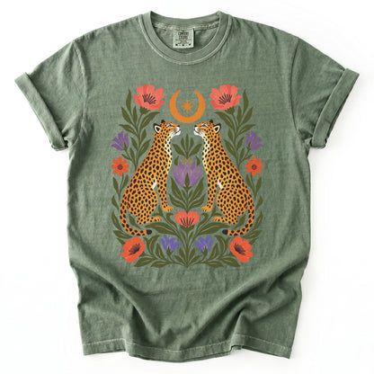 Crescent Moon Folk Cheetahs Vintage Washed T-Shirt