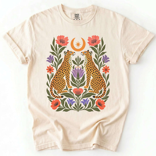 Crescent Moon Folk Cheetahs Vintage Washed T-Shirt