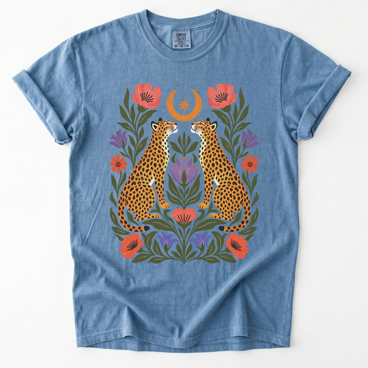 Crescent Moon Folk Cheetahs Vintage Washed T-Shirt