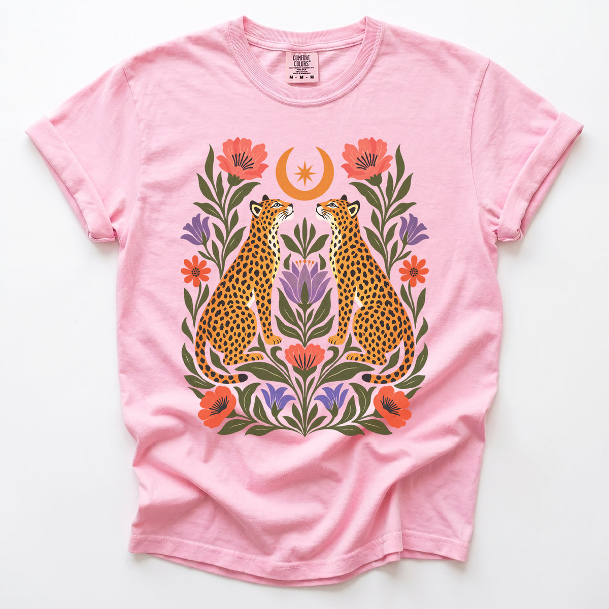Crescent Moon Folk Cheetahs Vintage Washed T-Shirt
