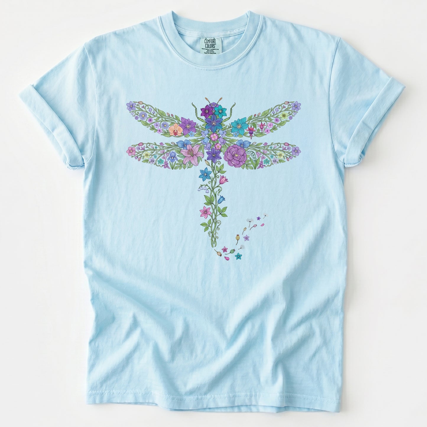 Botanical Floral Dragonfly Heavyweight T-Shirt