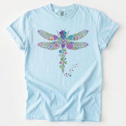 Botanical Floral Dragonfly Heavyweight T-Shirt