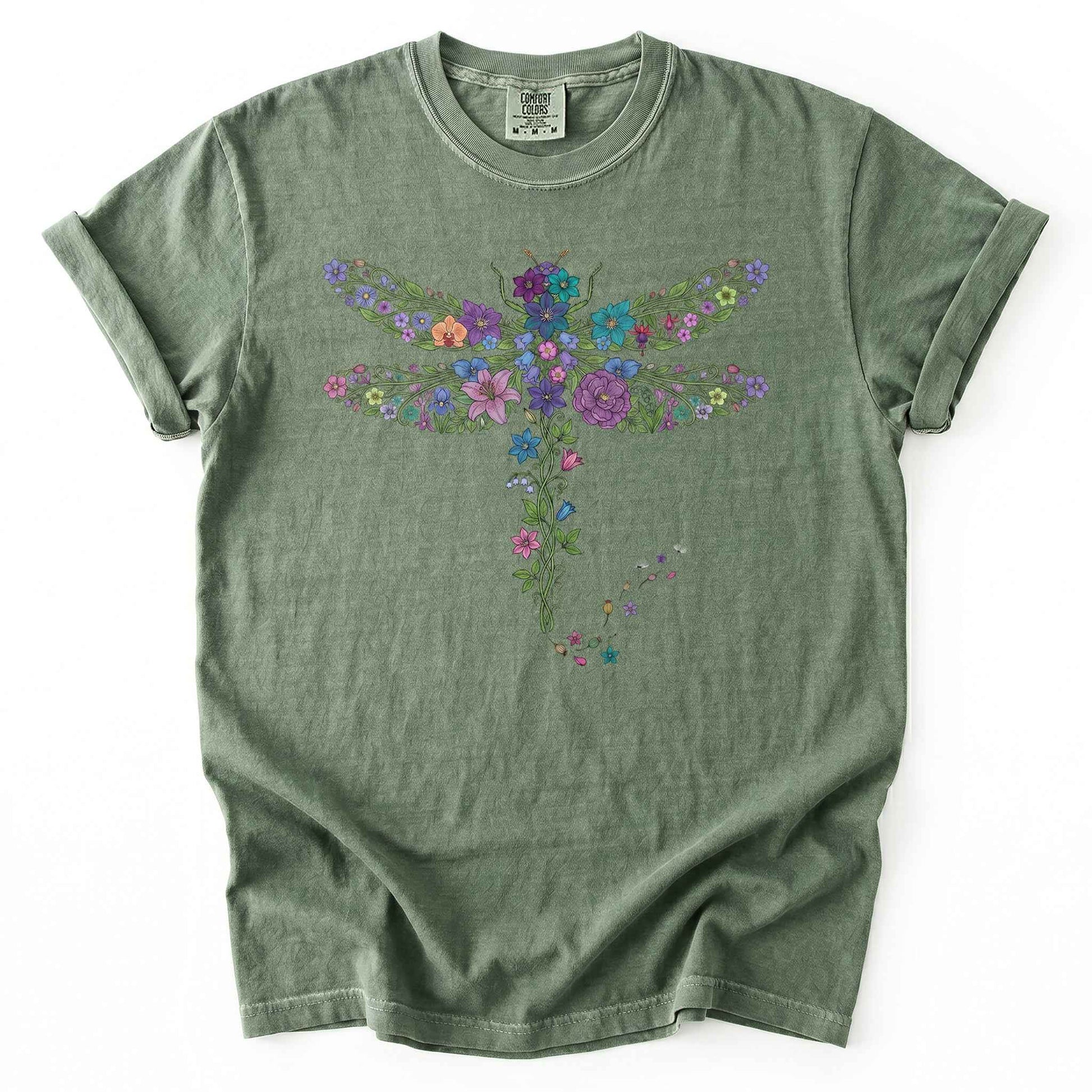 Botanical Floral Dragonfly Heavyweight T-Shirt