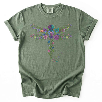 Botanical Floral Dragonfly Heavyweight T-Shirt