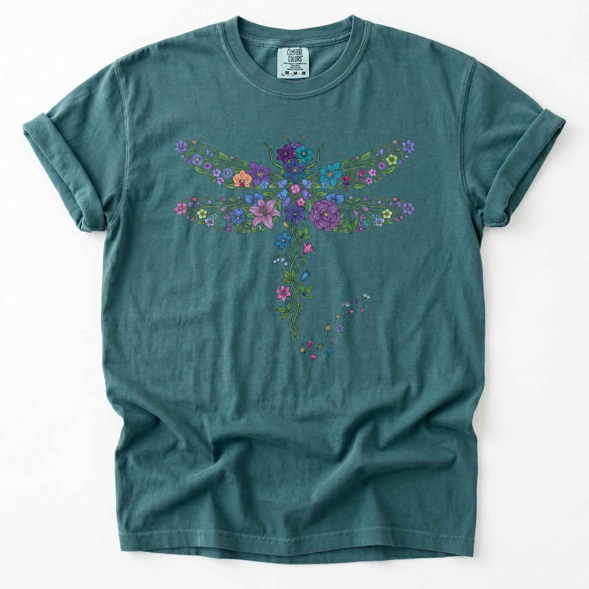 Botanical Floral Dragonfly Heavyweight T-Shirt