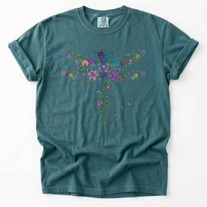 Botanical Floral Dragonfly Heavyweight T-Shirt