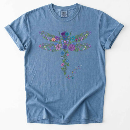 Botanical Floral Dragonfly Heavyweight T-Shirt