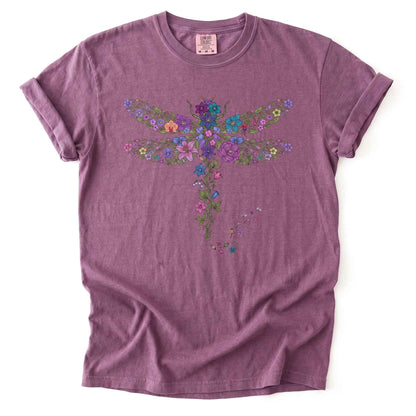 Botanical Floral Dragonfly Heavyweight T-Shirt