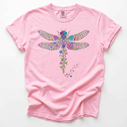 Botanical Floral Dragonfly Heavyweight T-Shirt