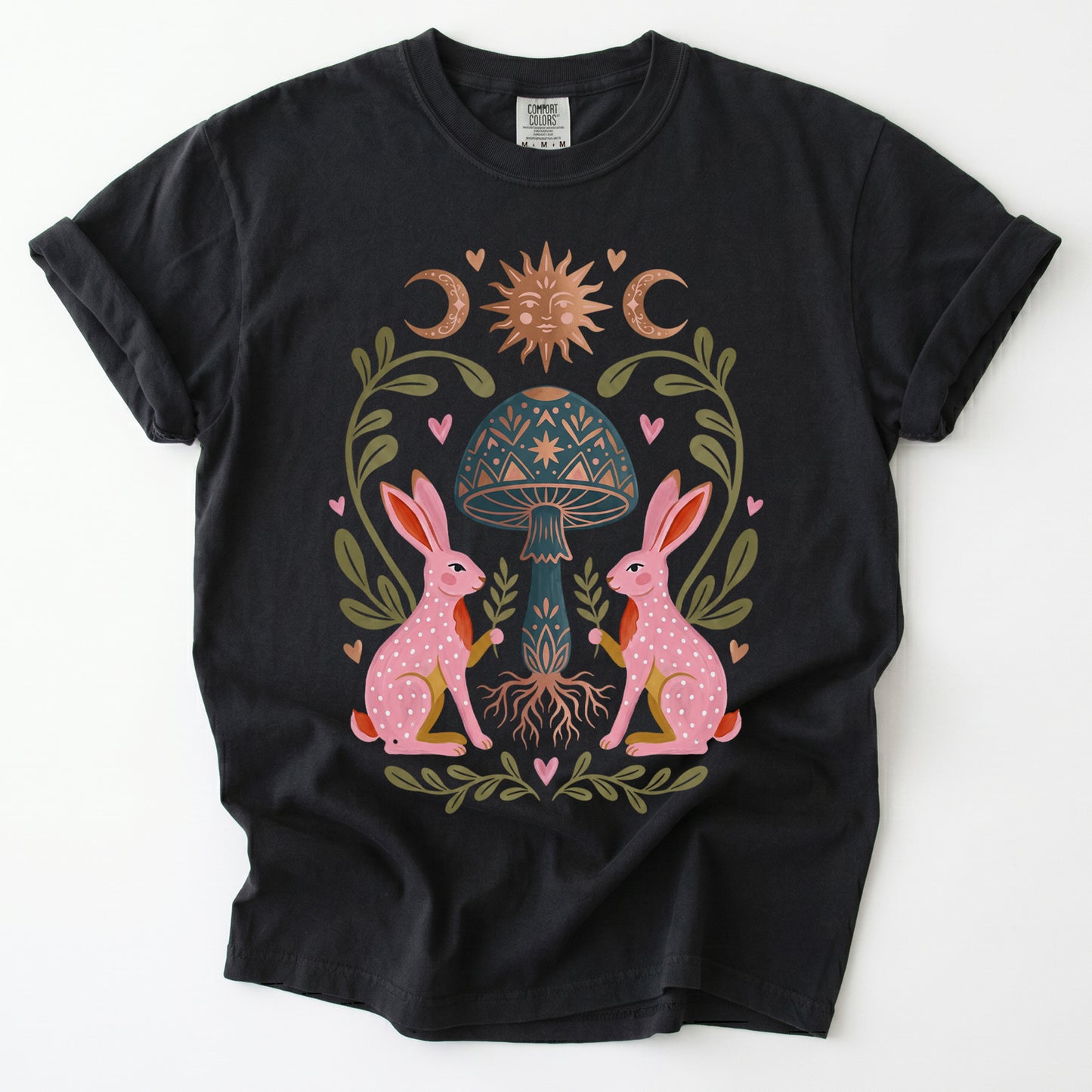 Enchanted Mushroom & Bunnies Vintage Washed T-Shirt
