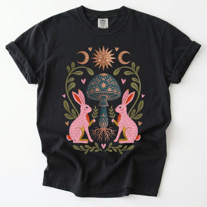 Enchanted Mushroom & Bunnies Vintage Washed T-Shirt