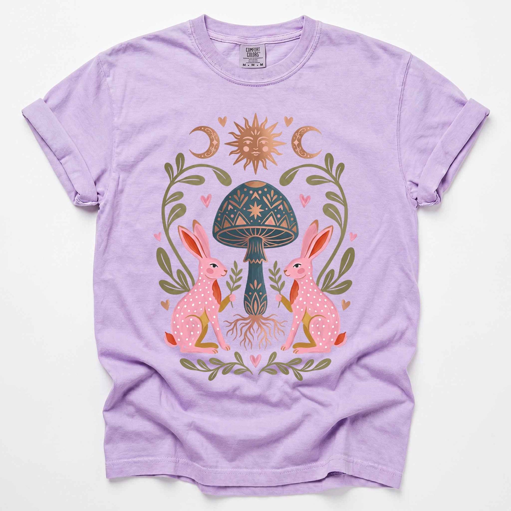 Enchanted Mushroom & Bunnies Vintage Washed T-Shirt