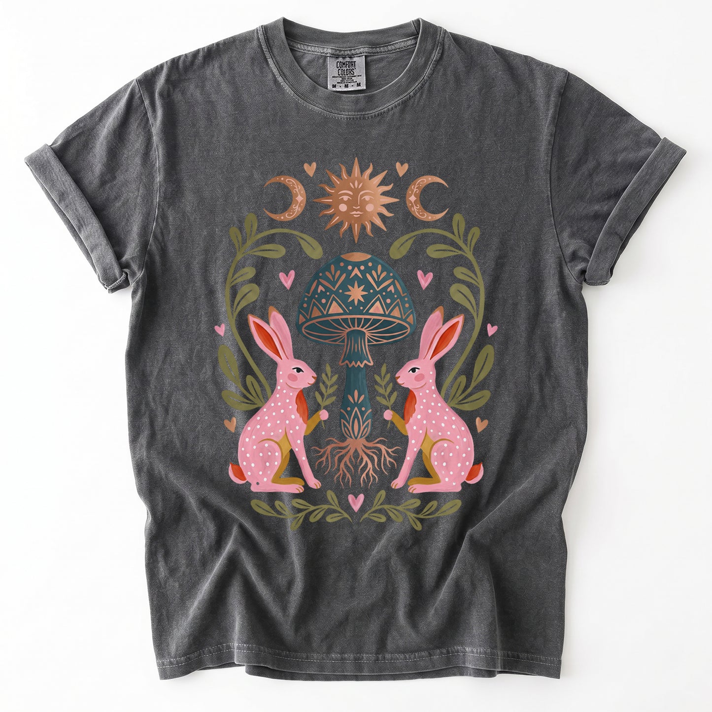 Enchanted Mushroom & Bunnies Vintage Washed T-Shirt